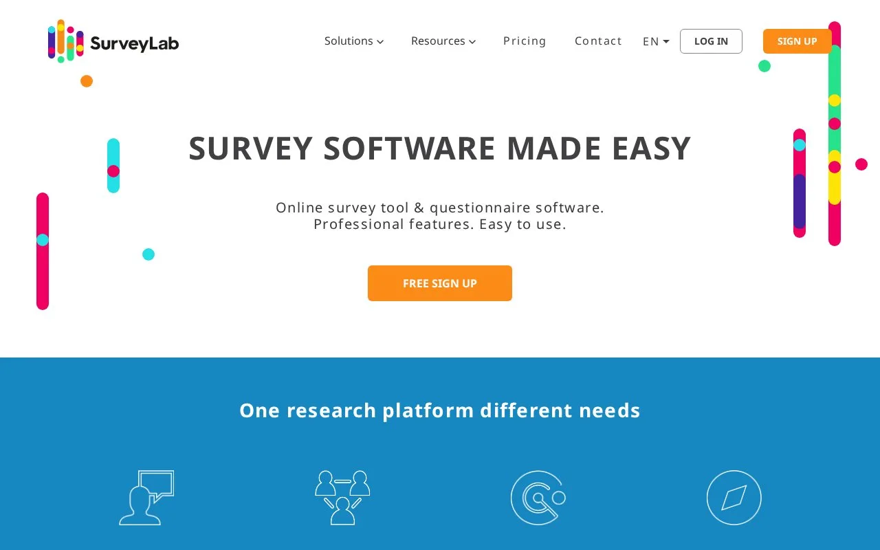 Screenshot of the SurveyLab homepage