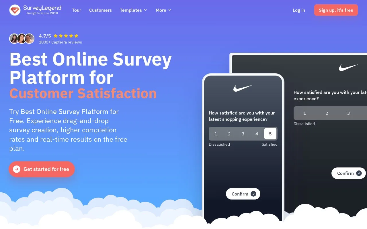 Screenshot of the SurveyLegend homepage
