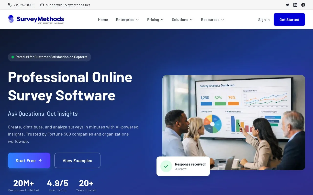 Screenshot of the SurveyMethods homepage