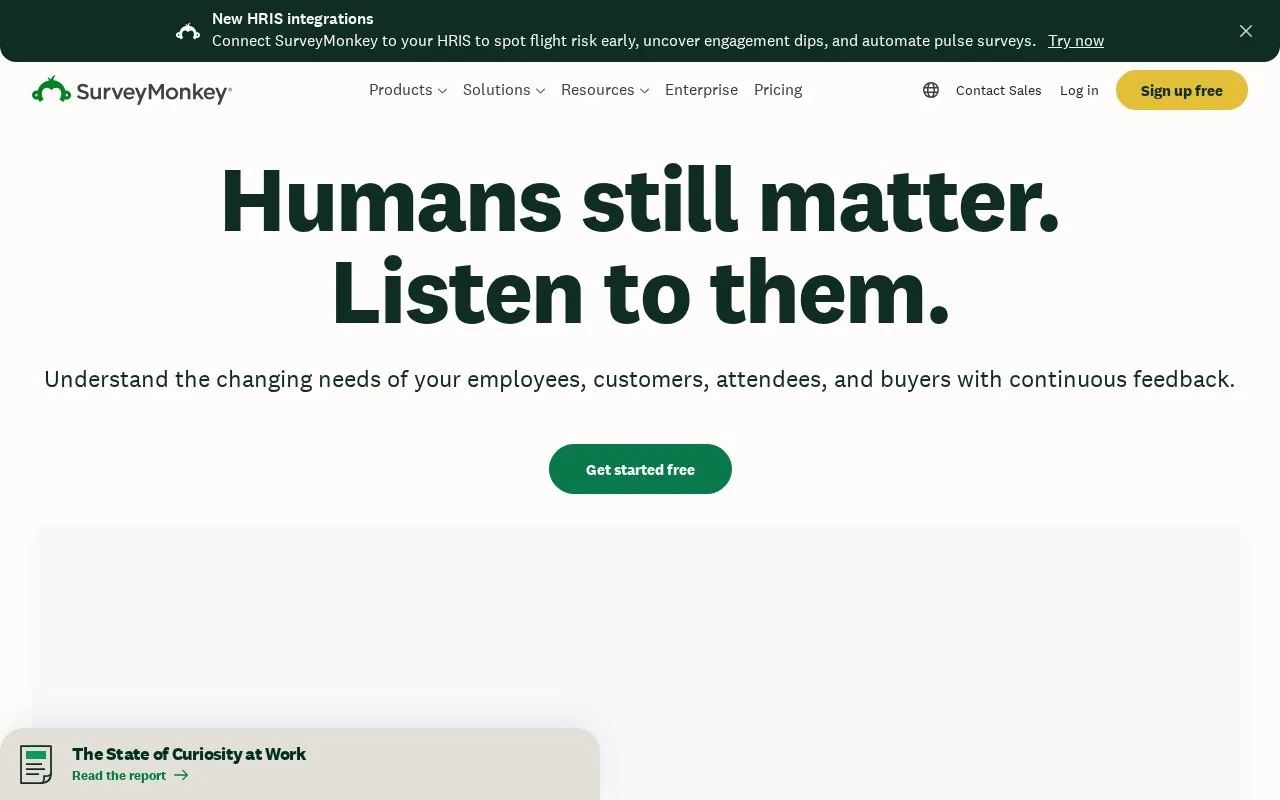 Screenshot of the SurveyMonkey homepage