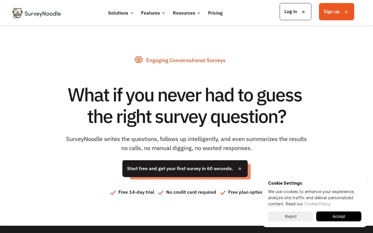 Screenshot of the SurveyNoodle homepage