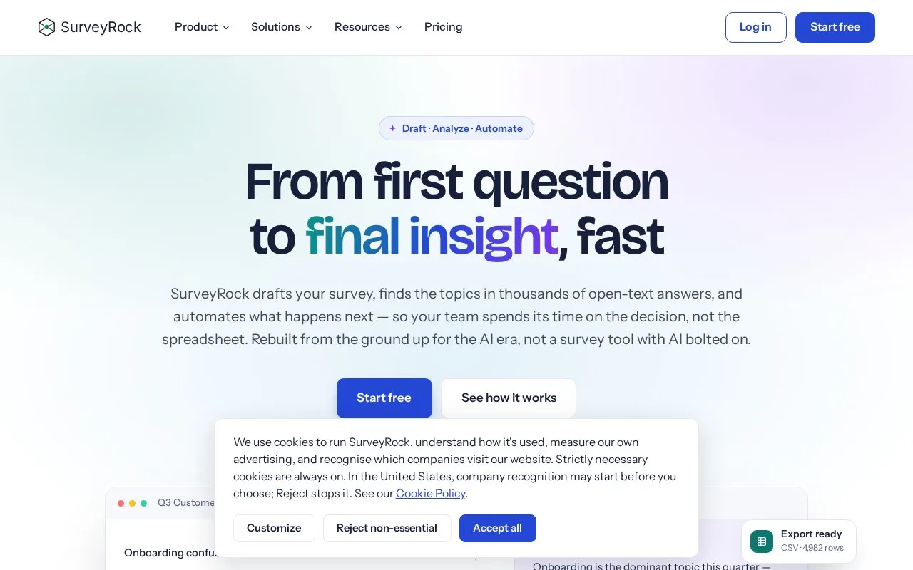 Screenshot of the SurveyRock homepage