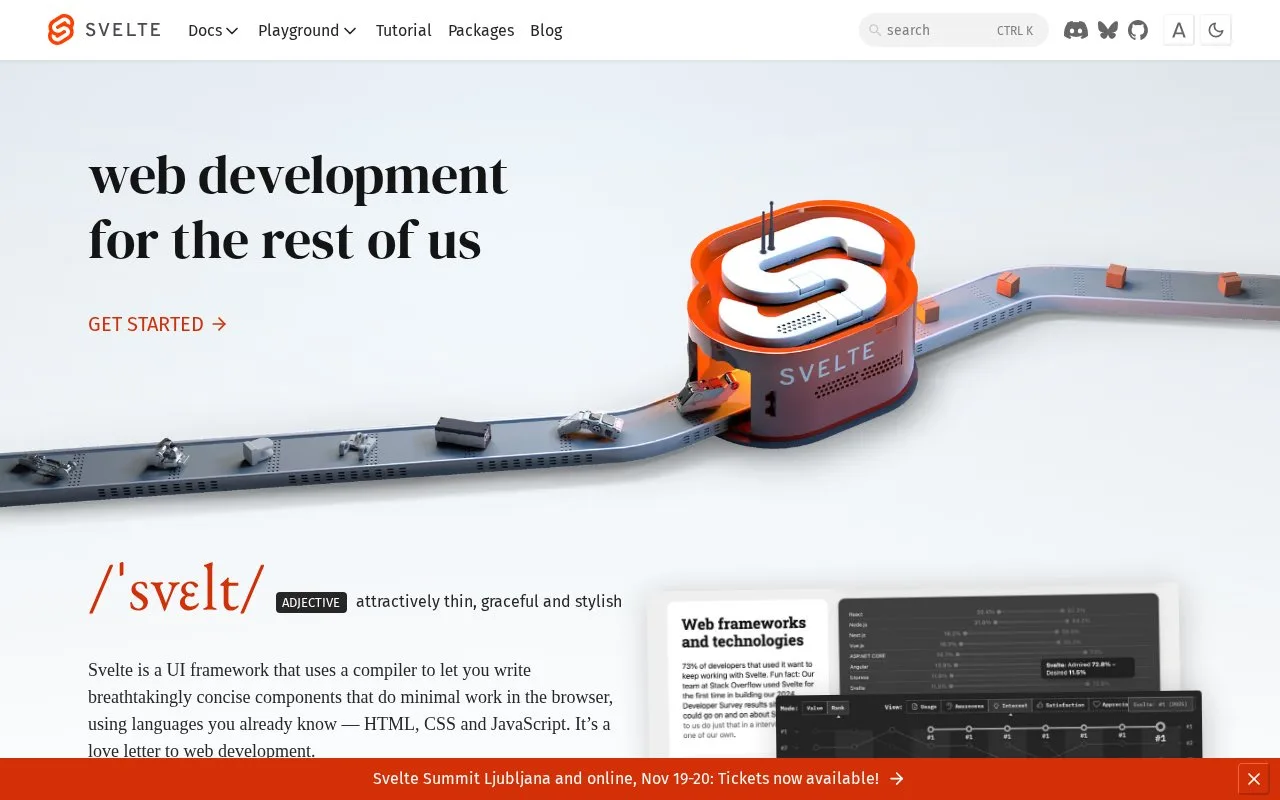 Screenshot of the Svelte homepage