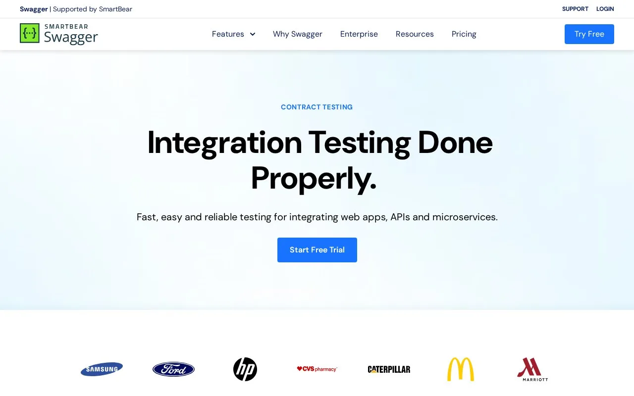 Screenshot of the Swagger for Contract Testing (formerly PactFlow) homepage