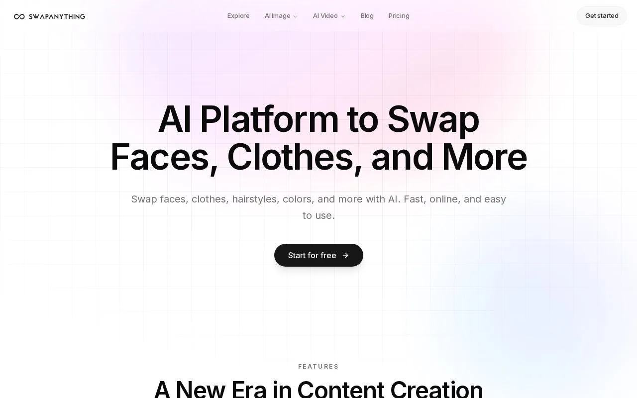 Screenshot of the SwapAnything.io homepage
