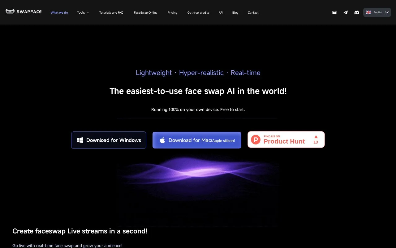 Screenshot of the Swapface homepage