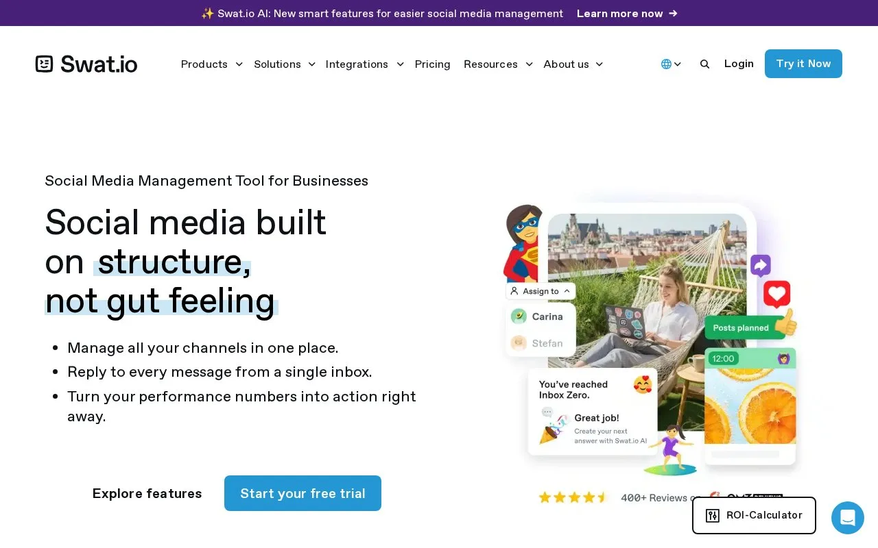 Screenshot of the Swat.io homepage