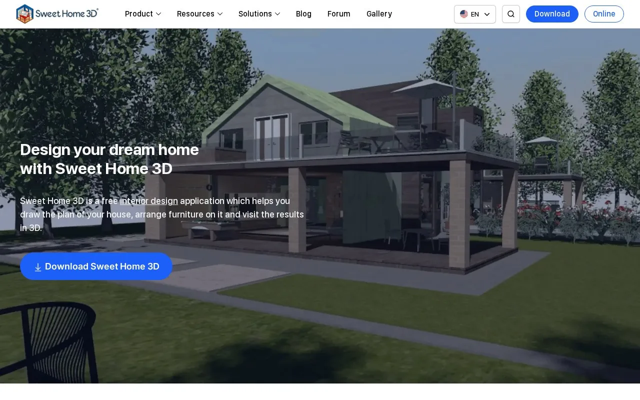 Screenshot of the Sweet Home 3D homepage