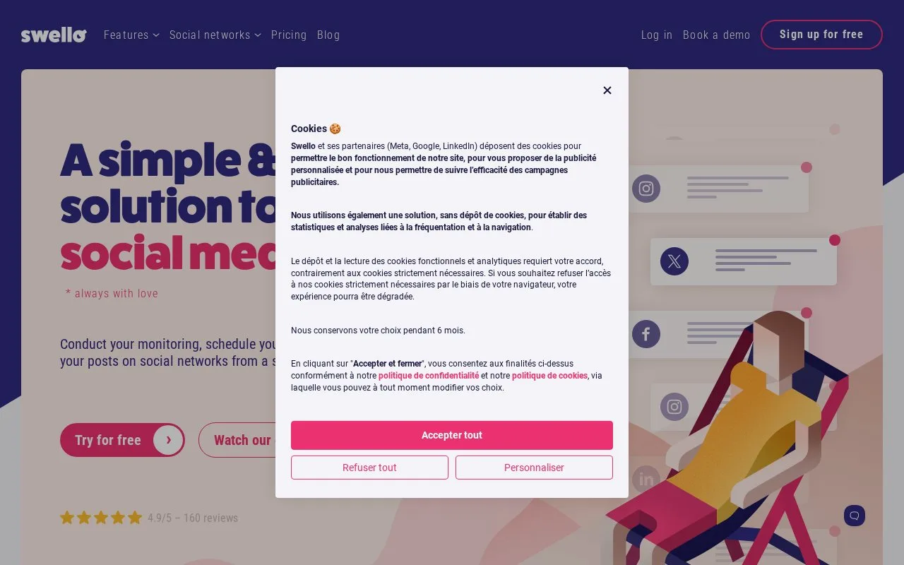 Screenshot of the Swello homepage