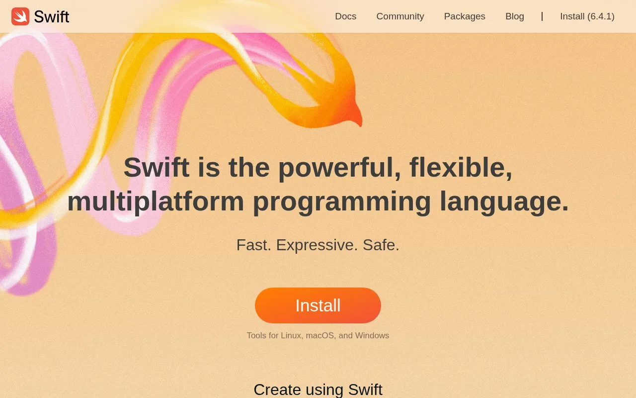 Screenshot of the Swift homepage