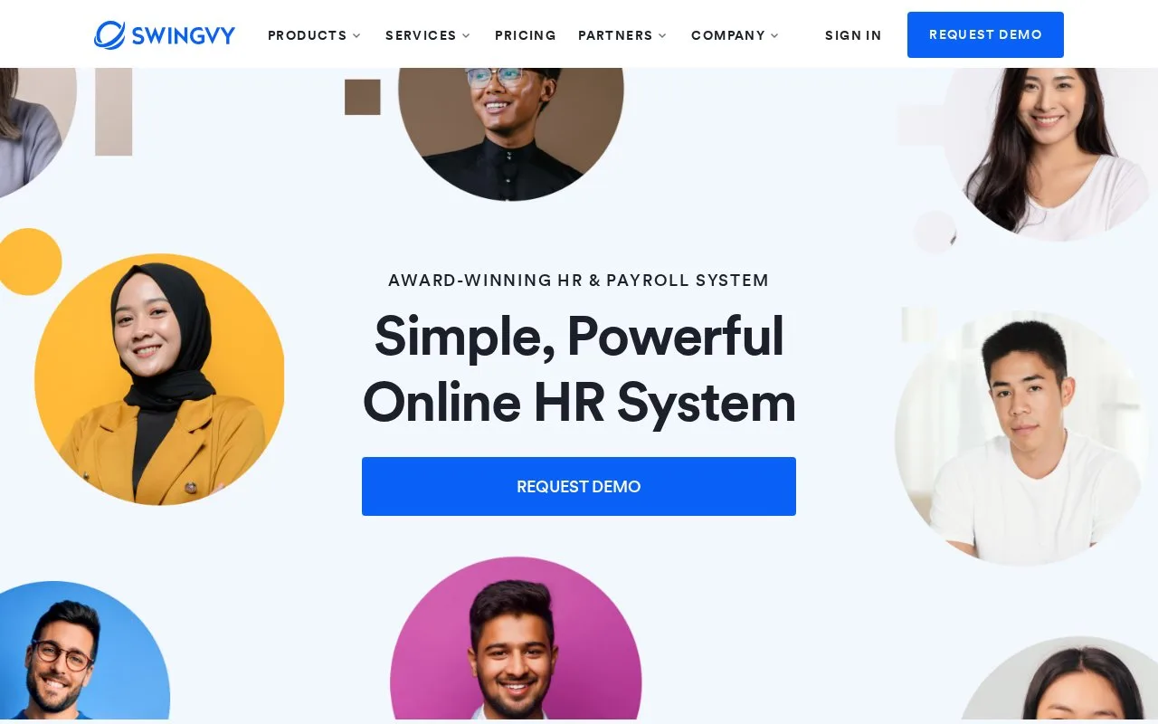 Screenshot of the Swingvy homepage