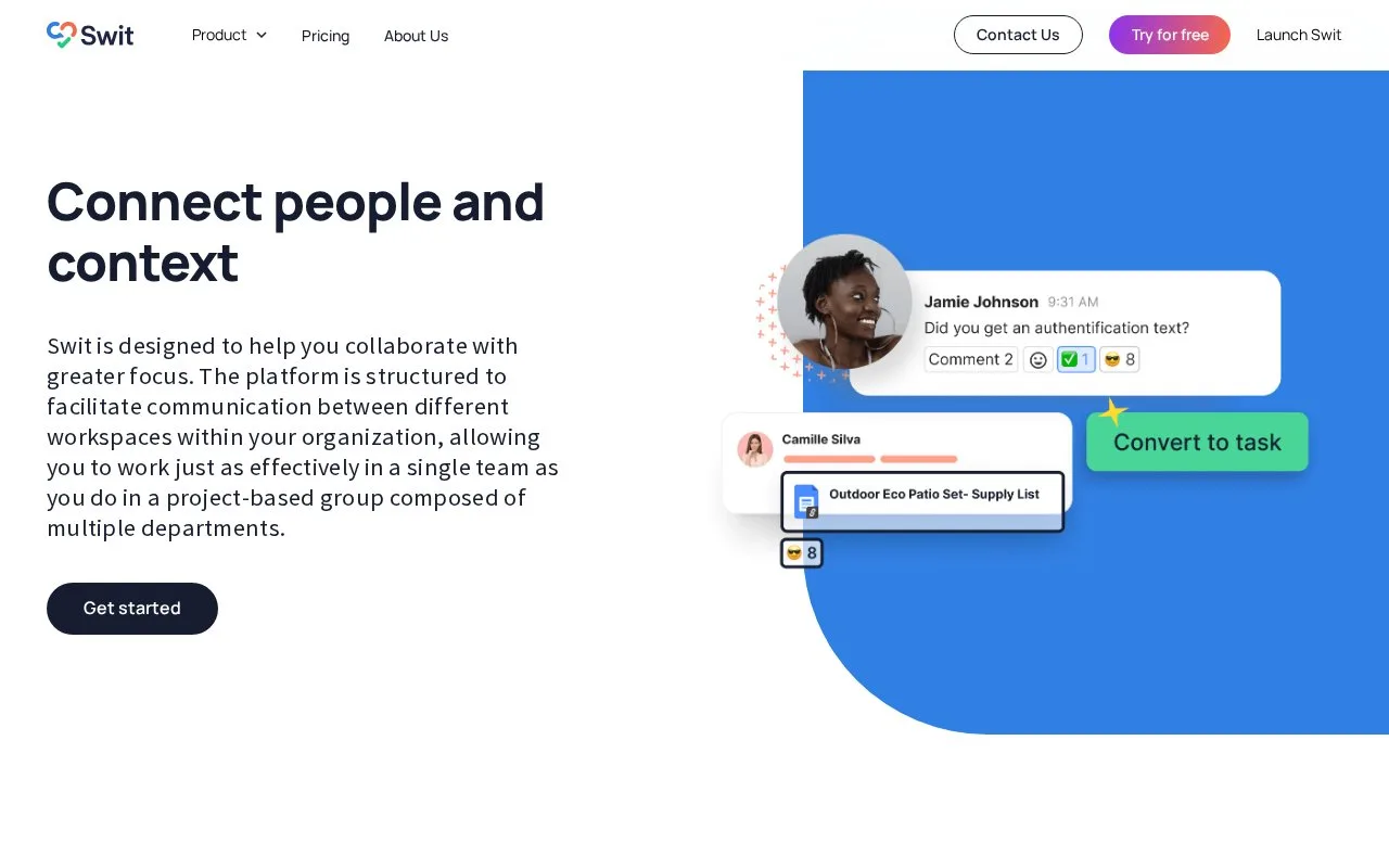 Screenshot of the Swit homepage