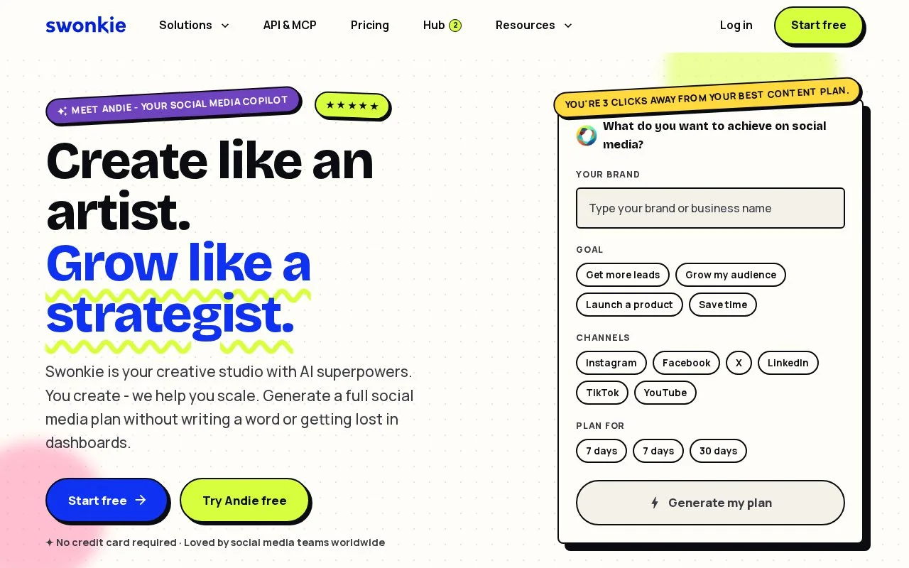 Screenshot of the Swonkie homepage