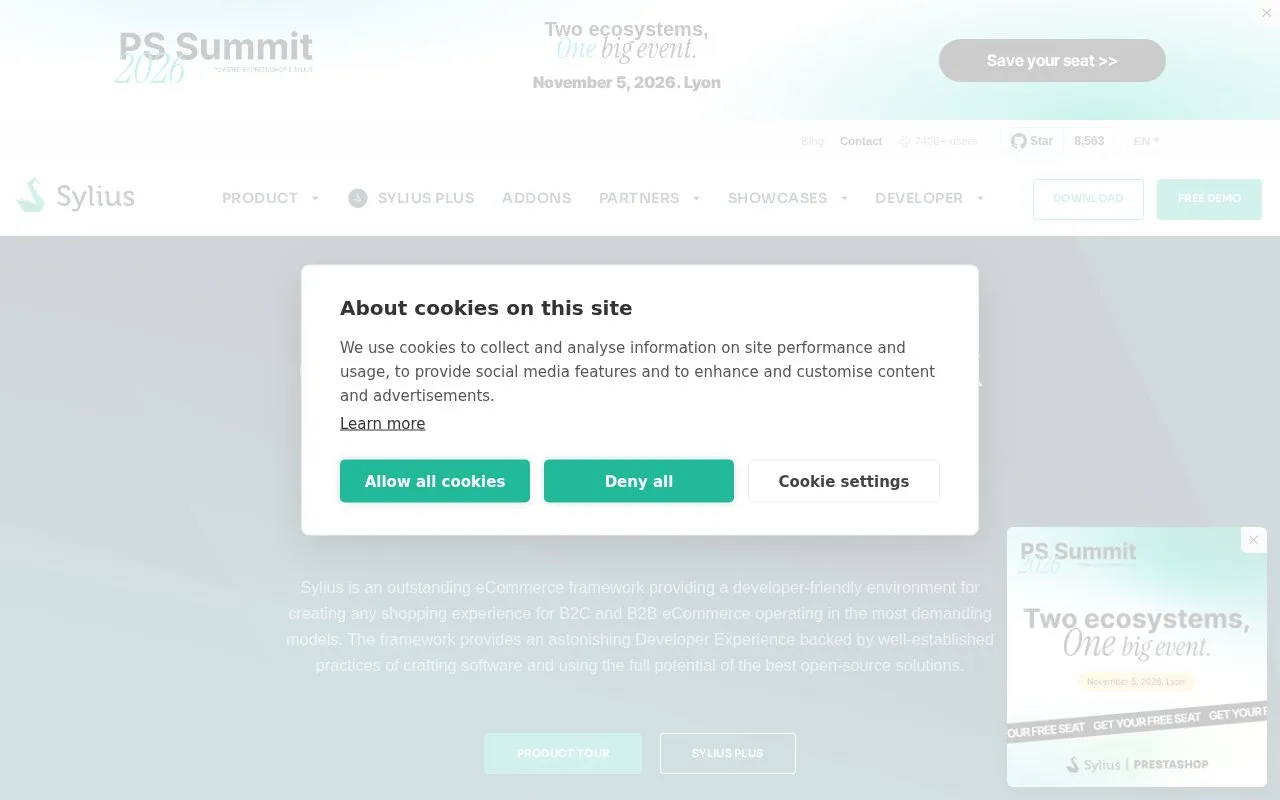 Screenshot of the Sylius homepage