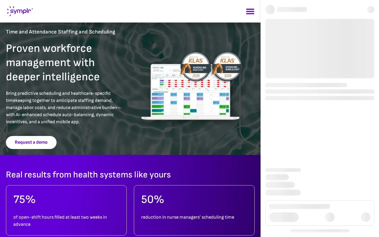 Screenshot of the symplr Workforce homepage