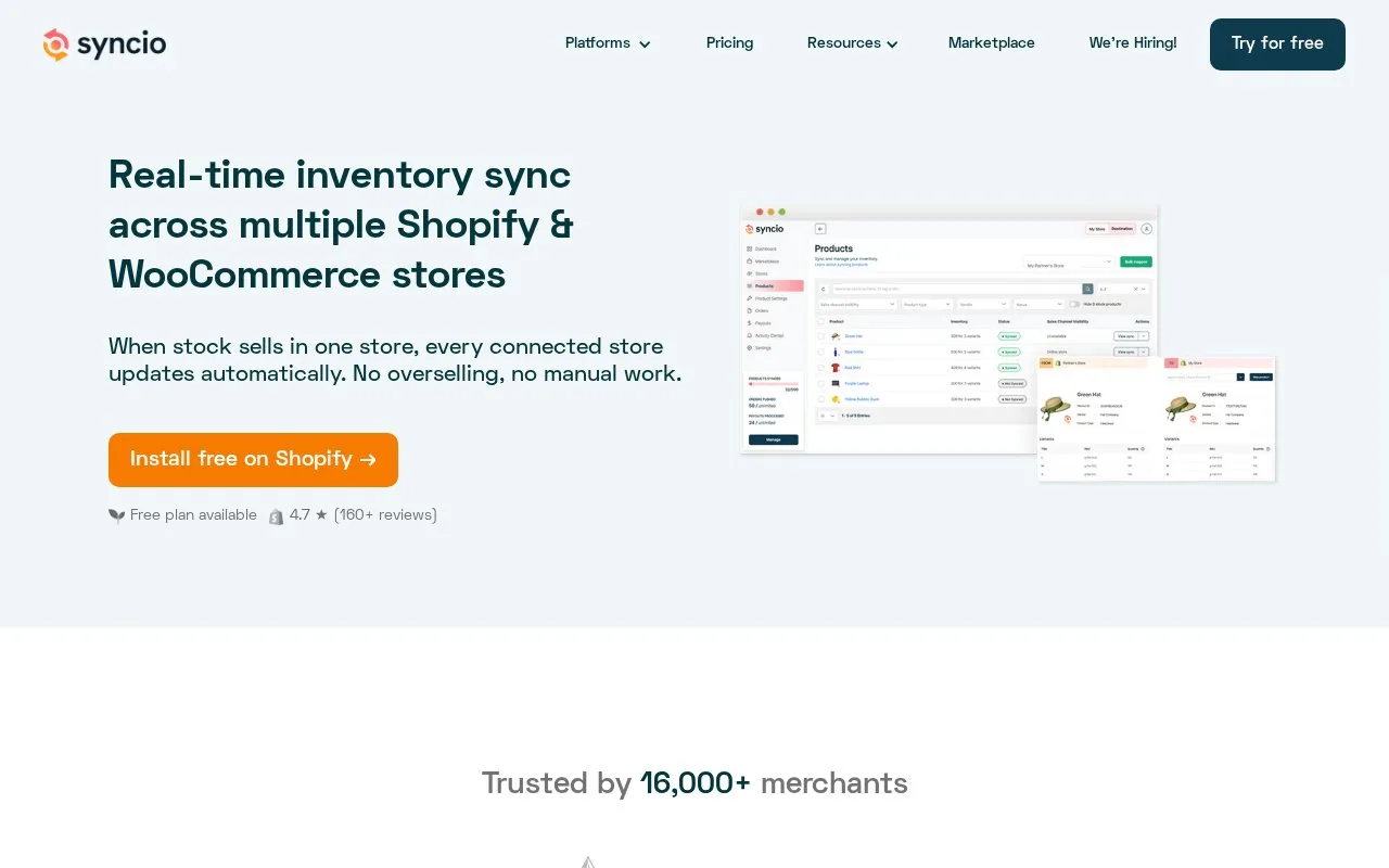 Screenshot of the Syncio homepage