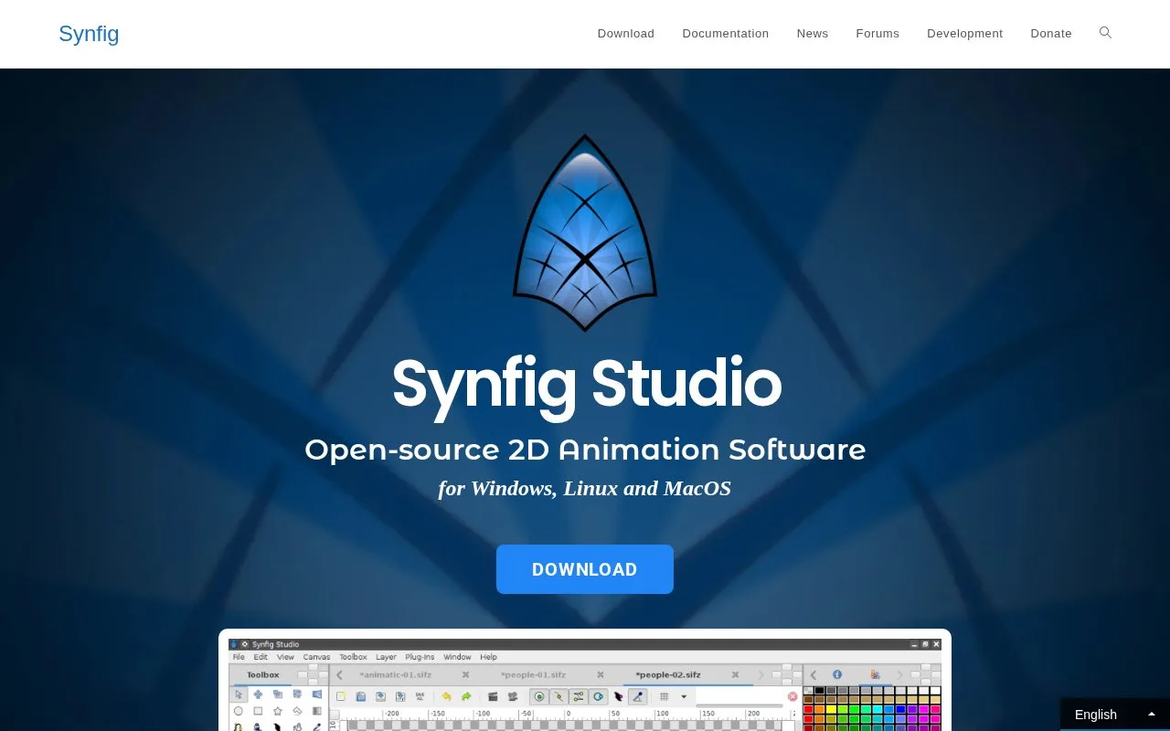 Screenshot of the Synfig Studio homepage