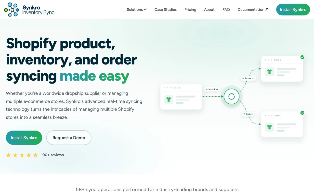 Screenshot of the Synkro homepage