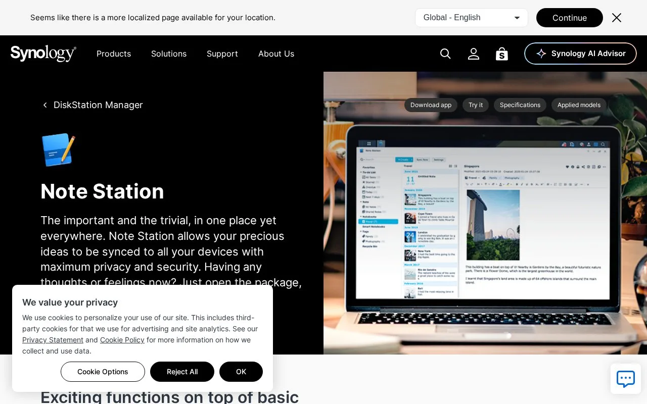 Screenshot of the Synology Note Station homepage