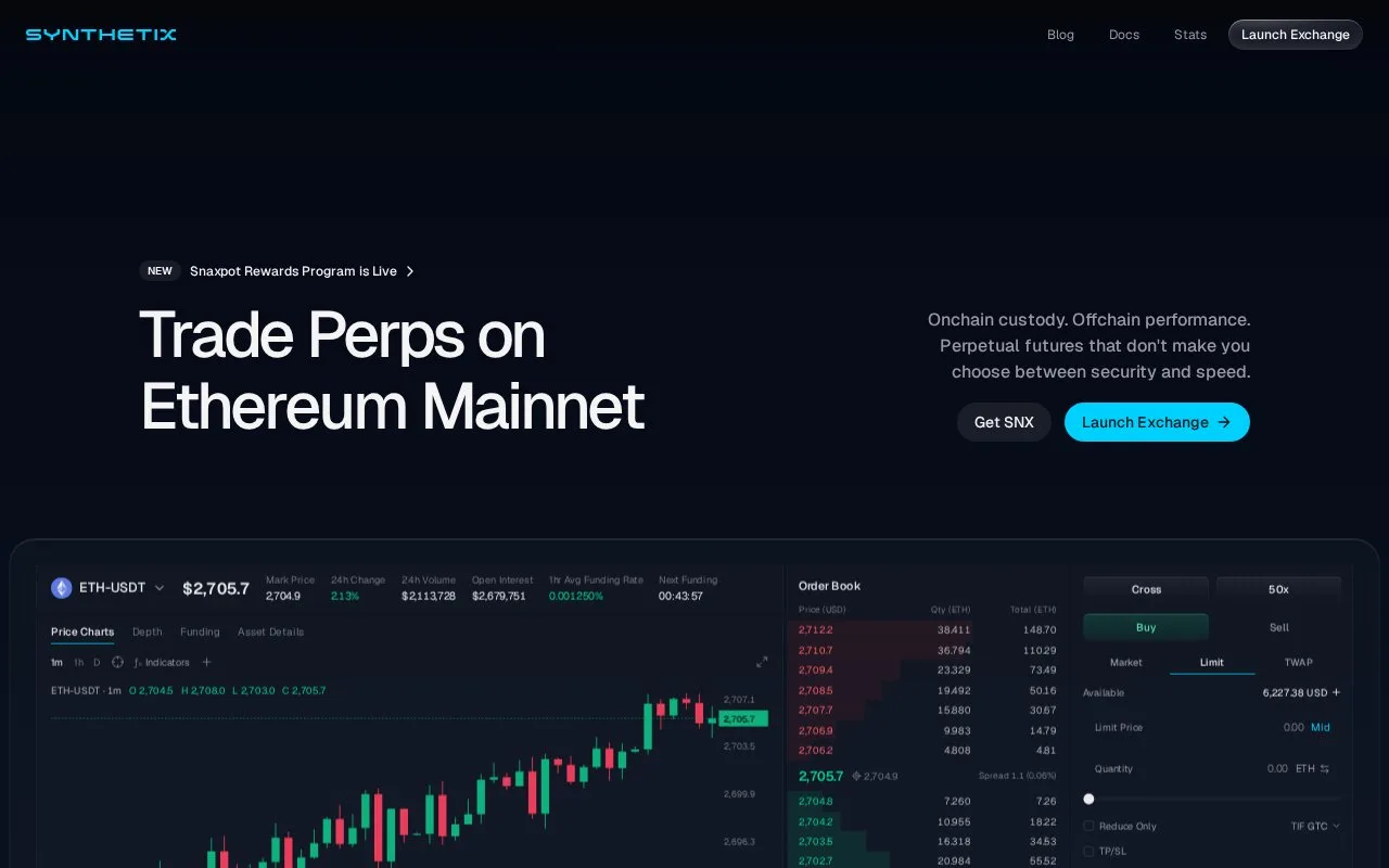 Screenshot of the Synthetix homepage