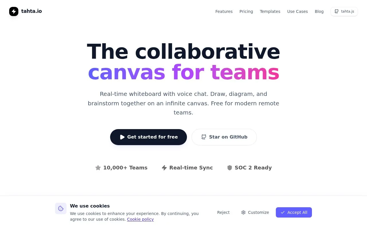 Screenshot of the tahta.io homepage