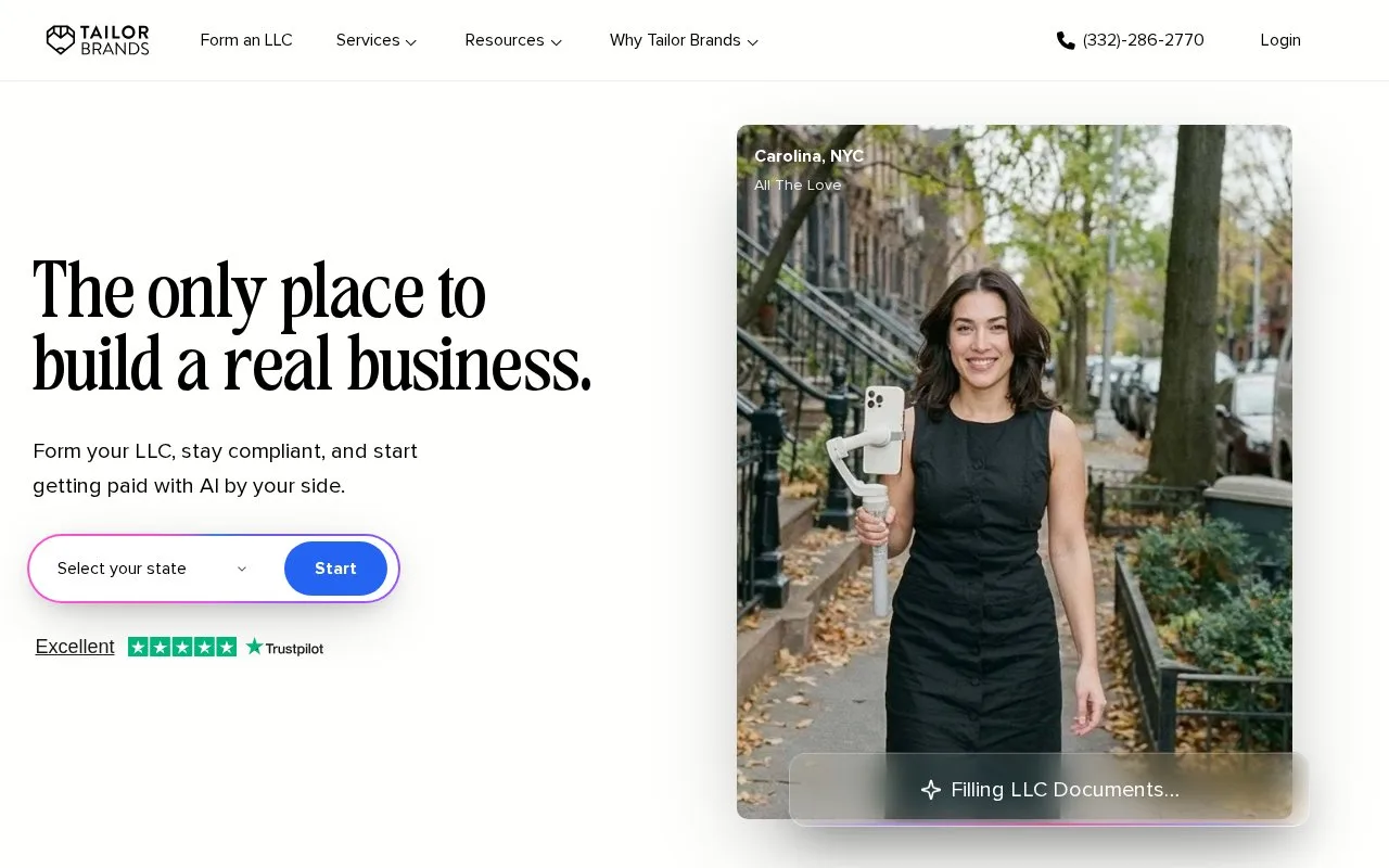 Screenshot of the Tailor Brands homepage
