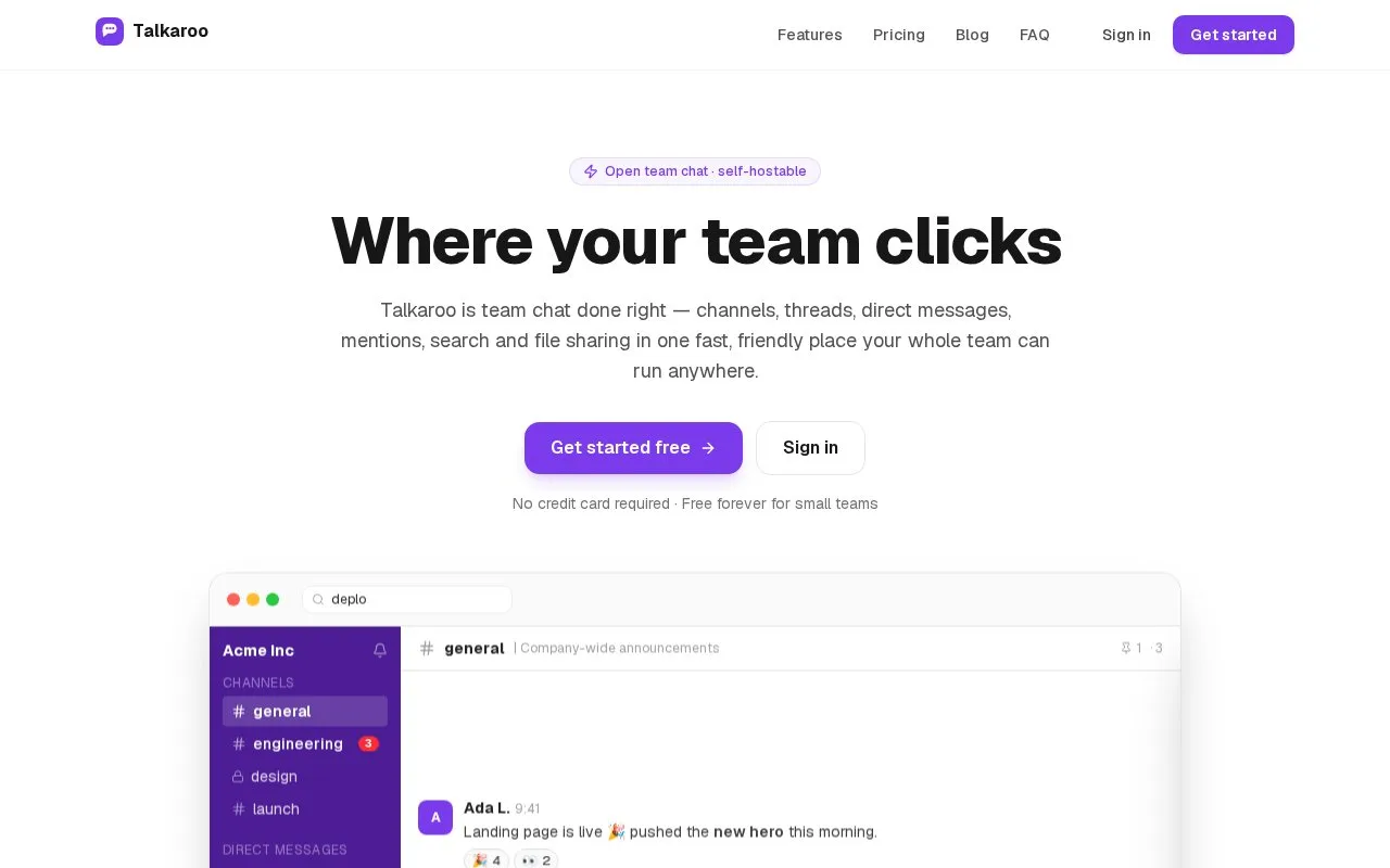 Screenshot of the Talkaroo homepage