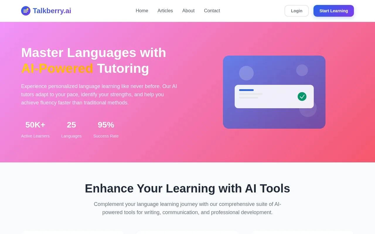 Screenshot of the Talkberry.ai homepage