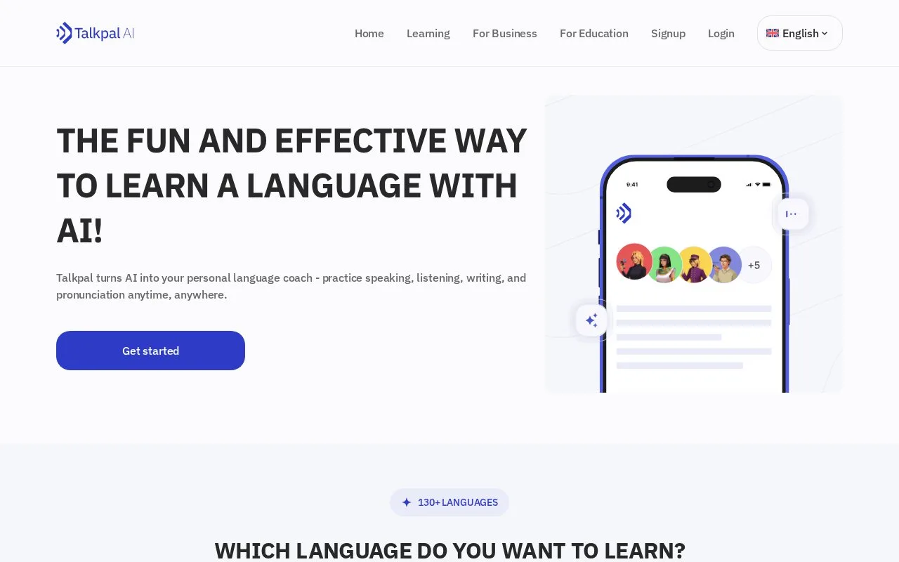 Screenshot of the Talkpal homepage