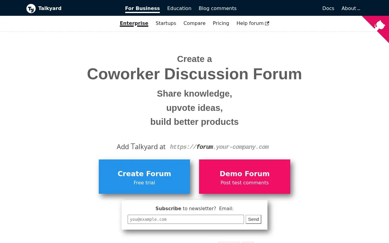 Screenshot of the Talkyard homepage