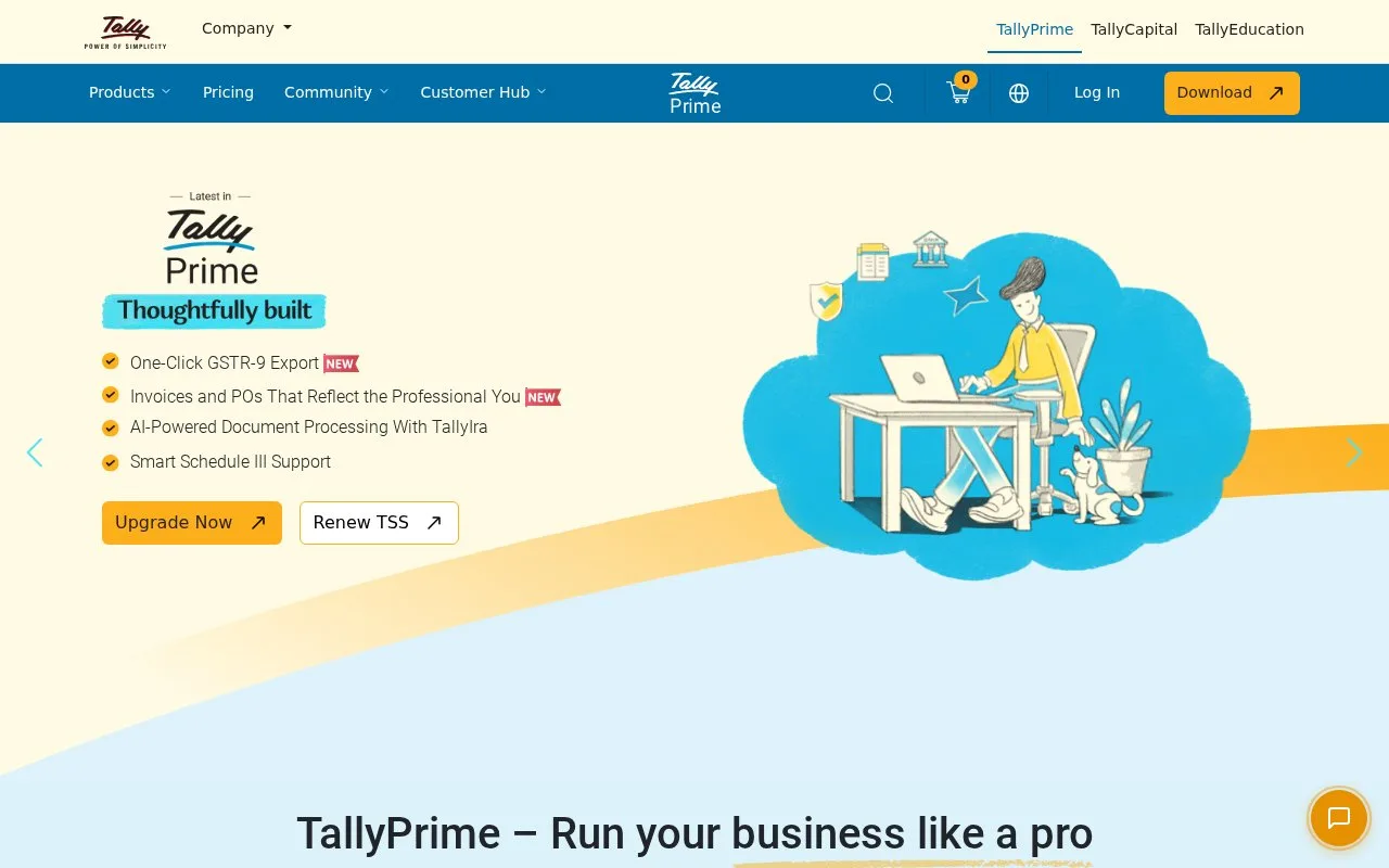 Screenshot of the TallyPrime homepage