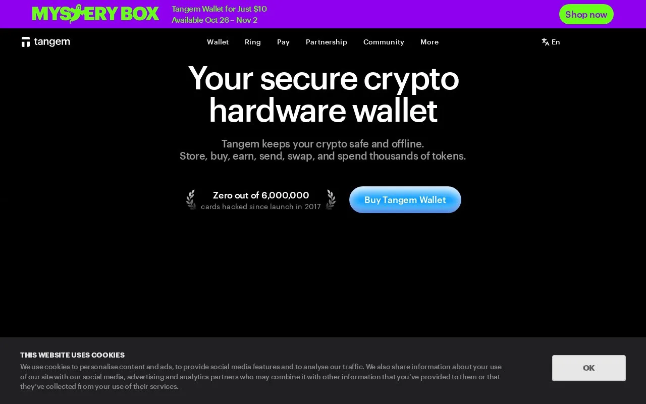 Screenshot of the Tangem homepage
