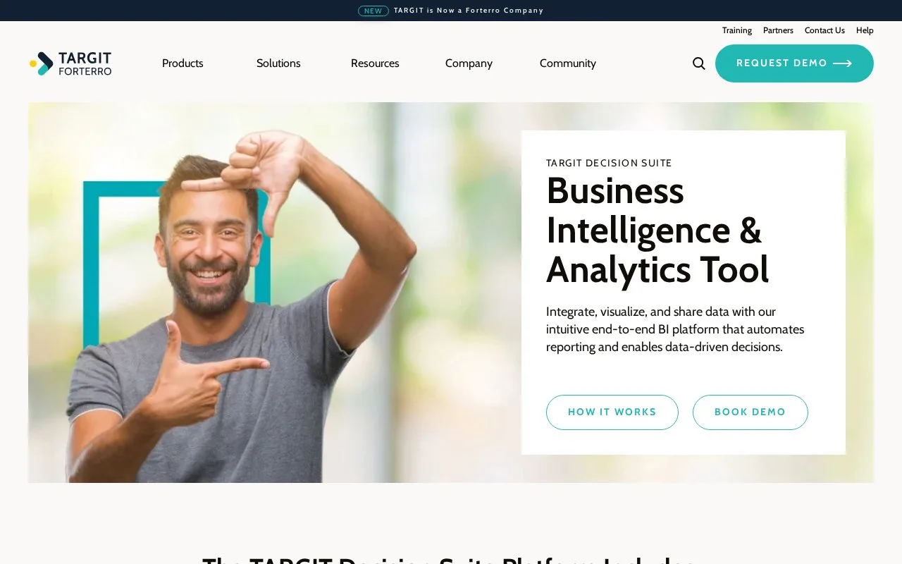 Screenshot of the TARGIT Decision Suite homepage