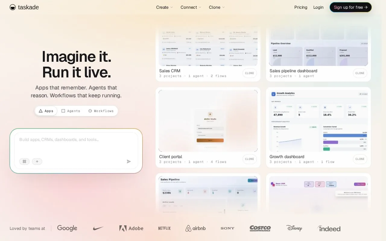 Screenshot of the Taskade homepage