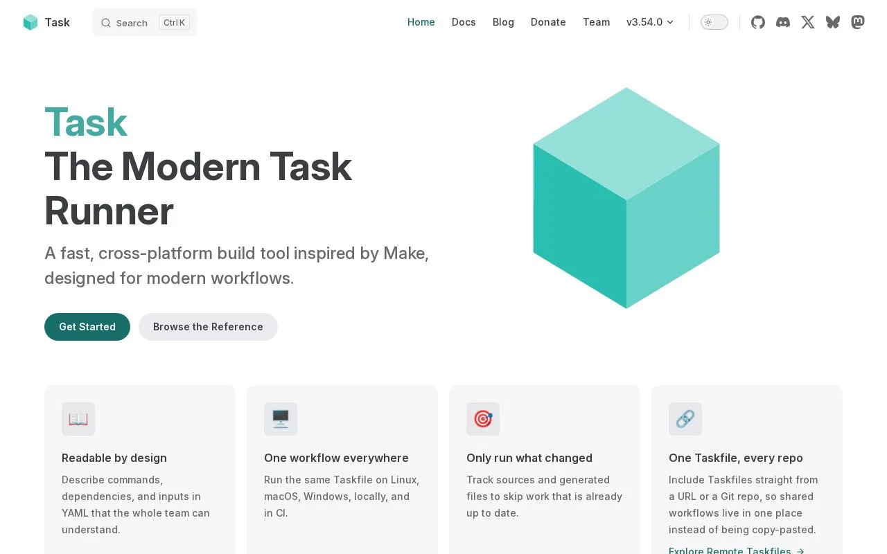 Screenshot of the Task homepage