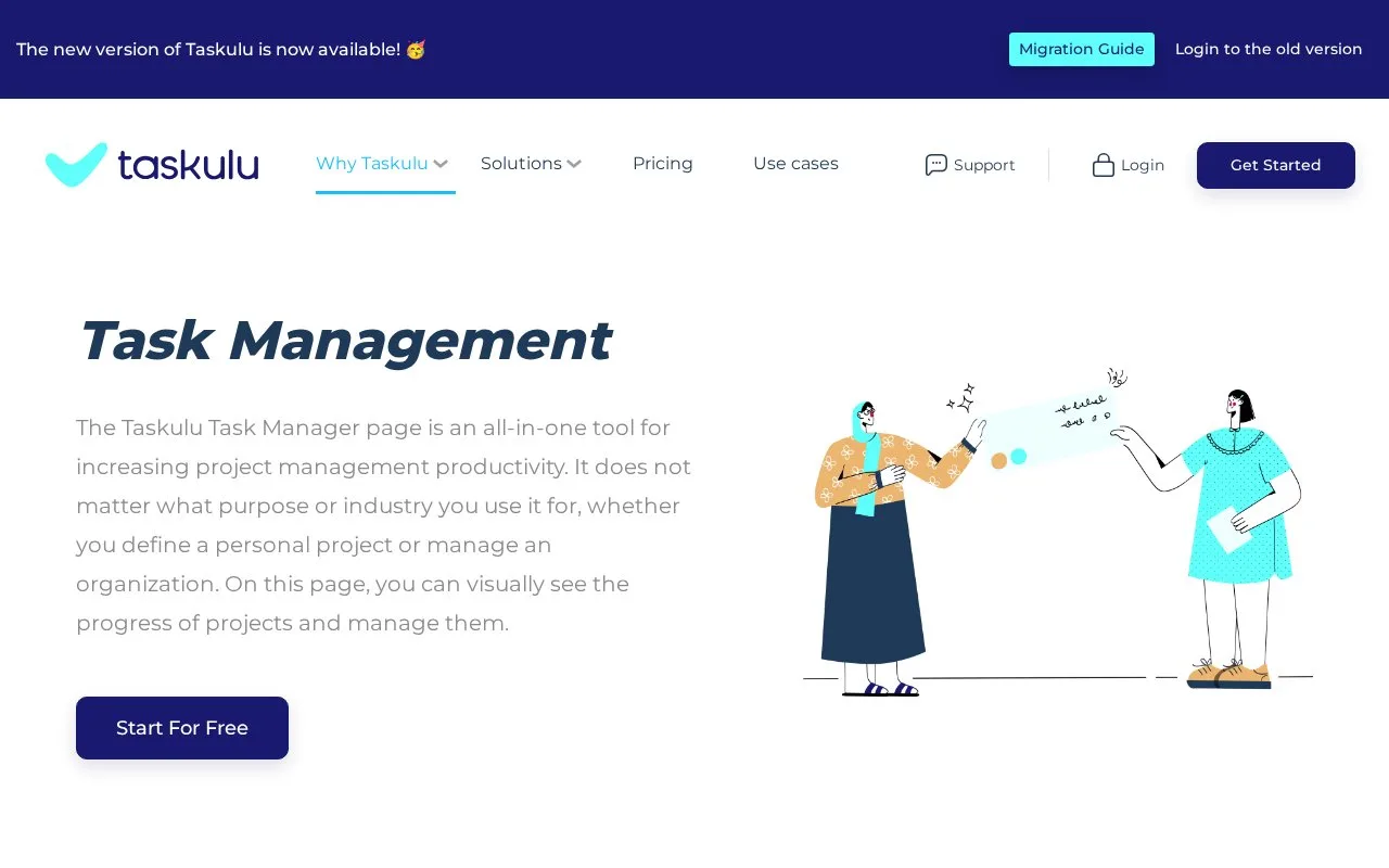 Screenshot of the Taskulu homepage