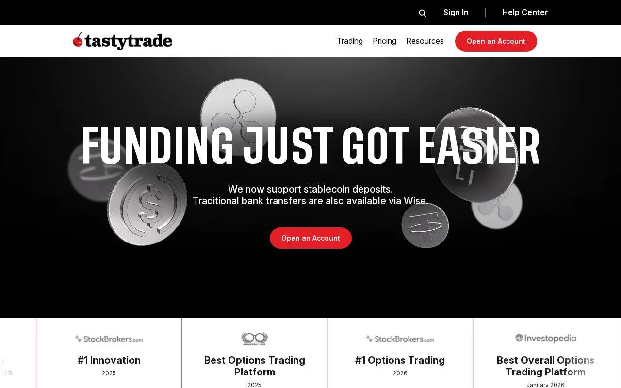 Screenshot of the tastytrade homepage
