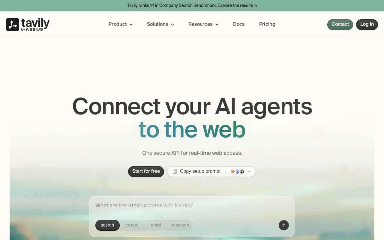 Screenshot of the Tavily homepage