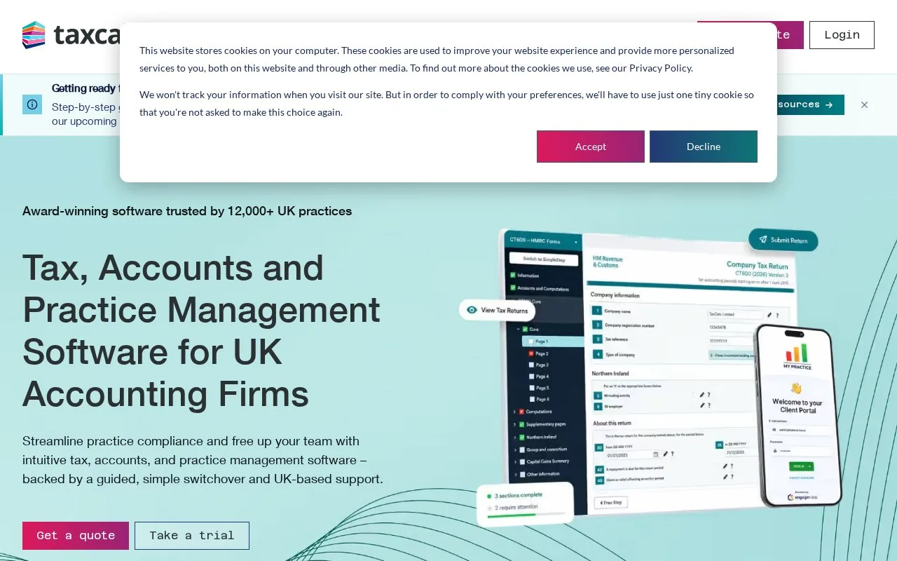 Screenshot of the TaxCalc homepage