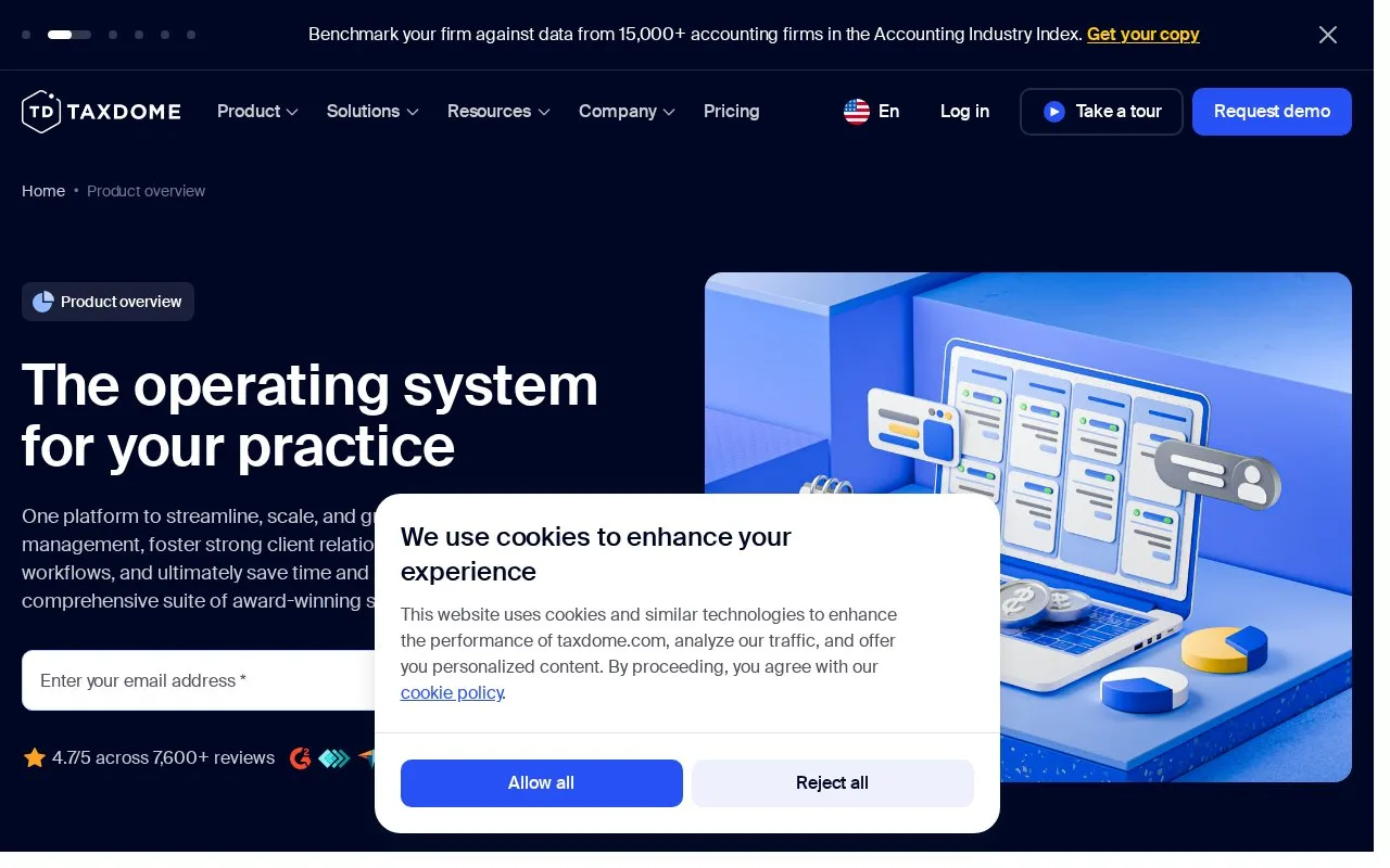 Screenshot of the TaxDome homepage