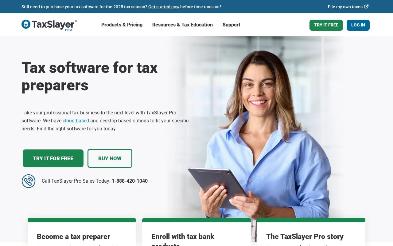 Screenshot of the TaxSlayer Pro homepage
