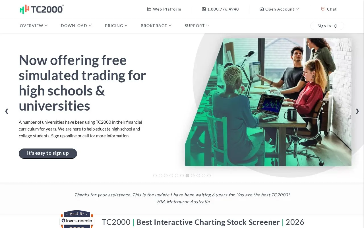 Screenshot of the TC2000 homepage