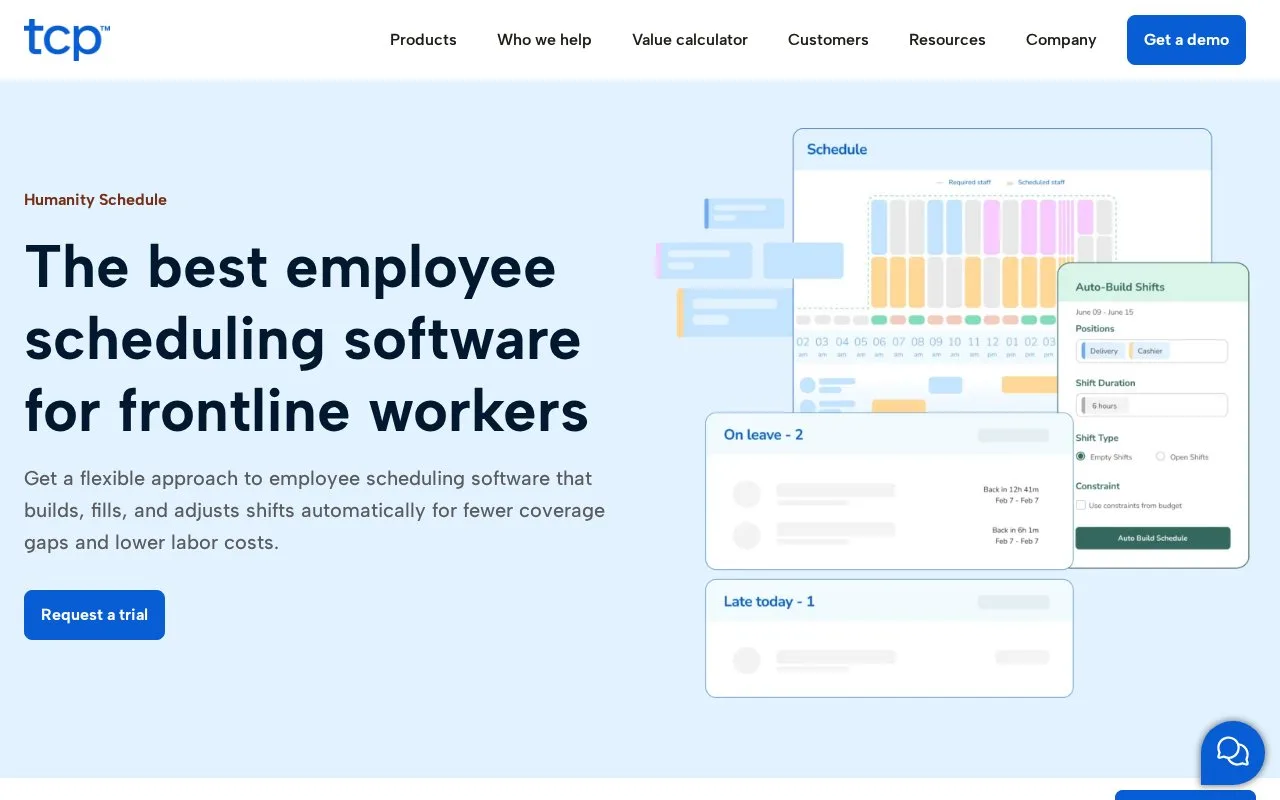 Screenshot of the Humanity Schedule homepage