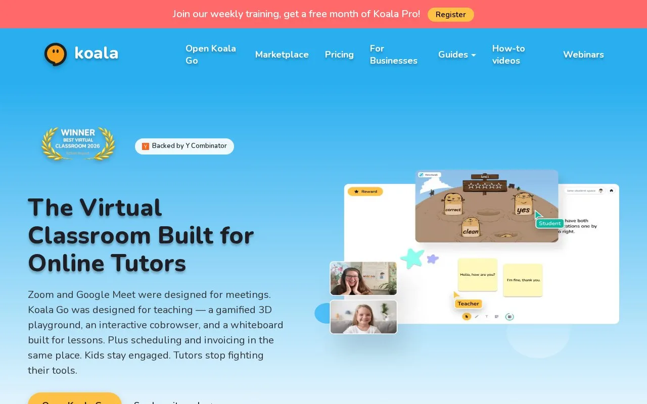 Screenshot of the Koala Go homepage