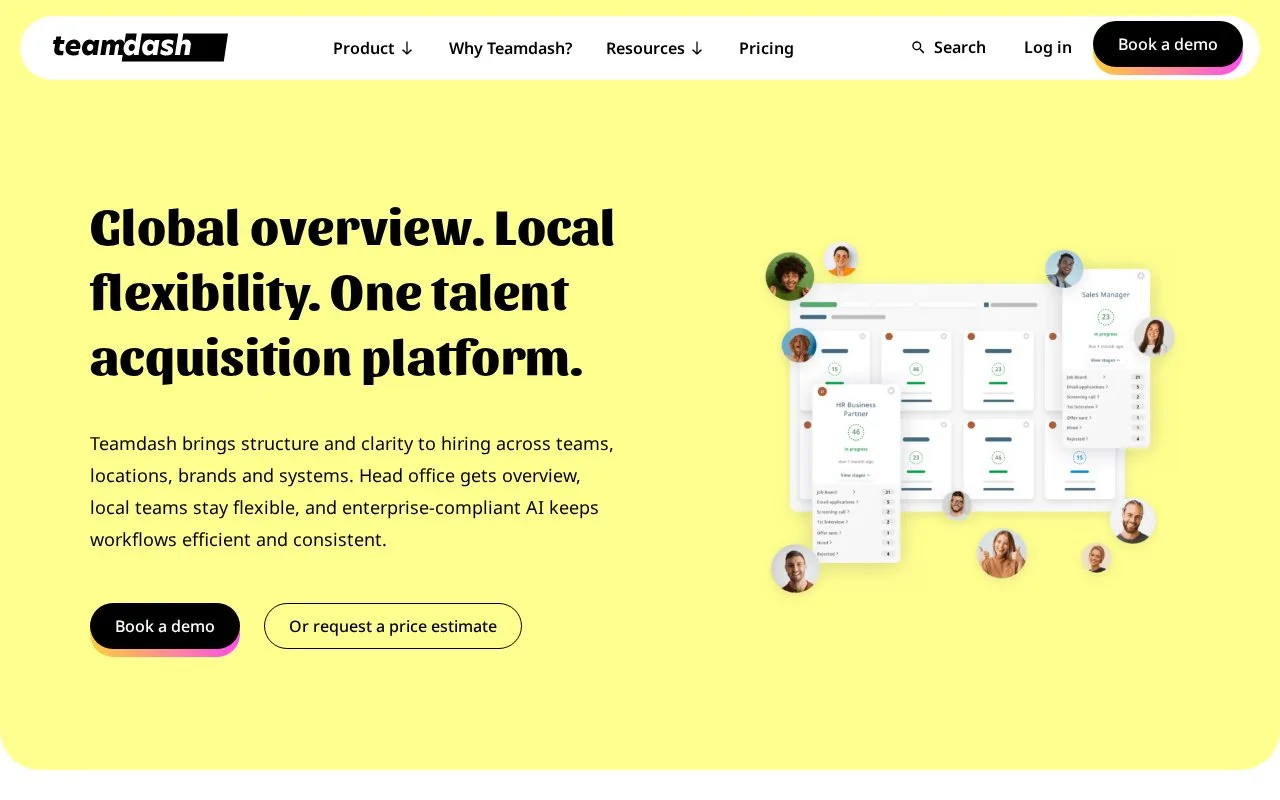Screenshot of the Teamdash homepage