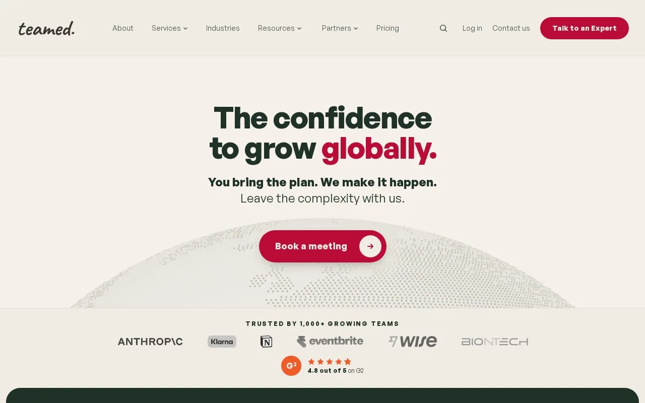 Screenshot of the Teamed homepage