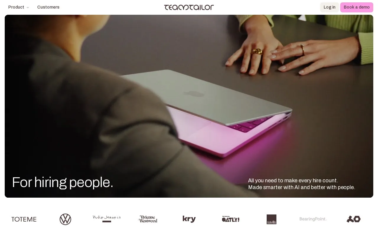 Screenshot of the Teamtailor homepage