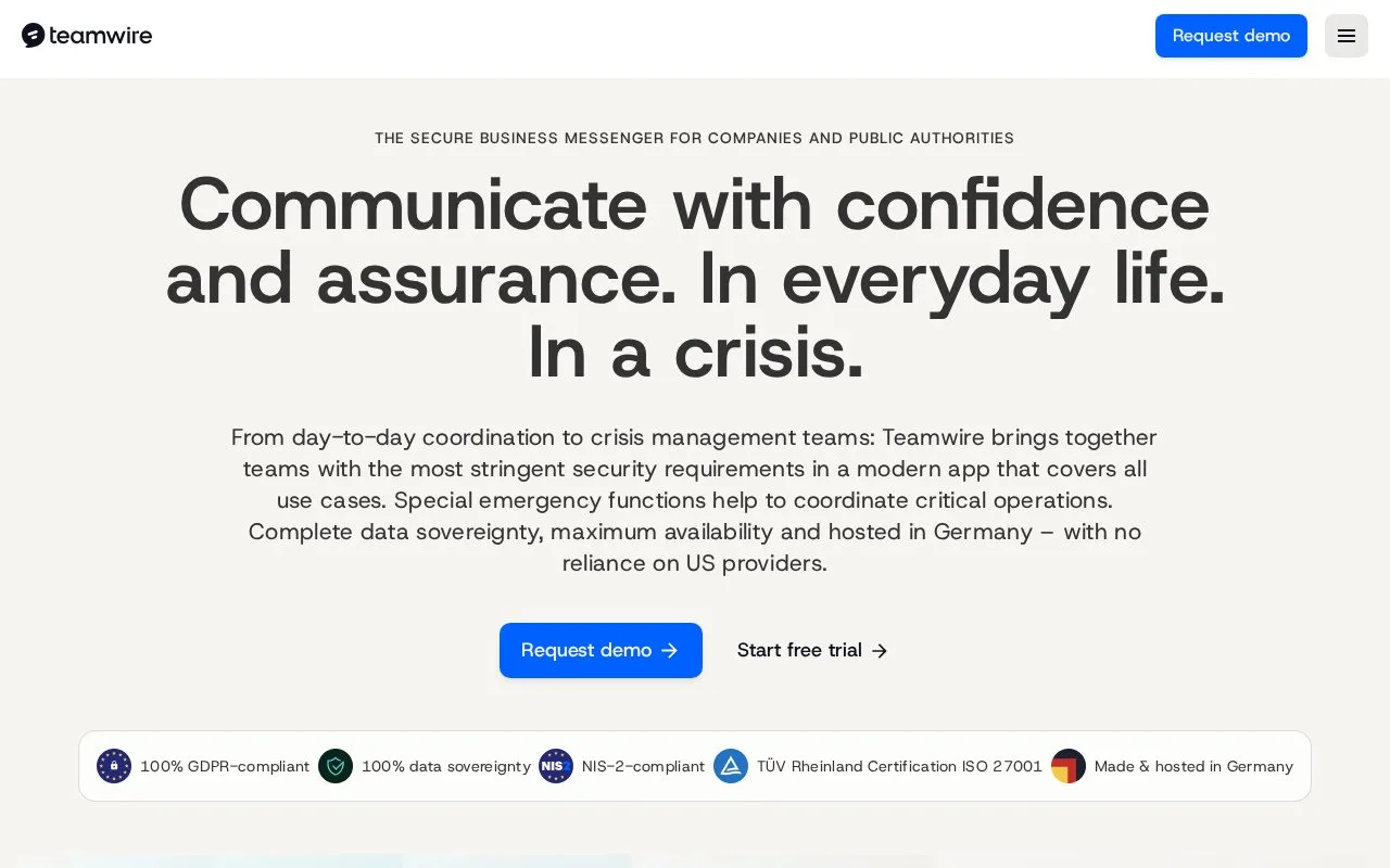 Screenshot of the Teamwire homepage