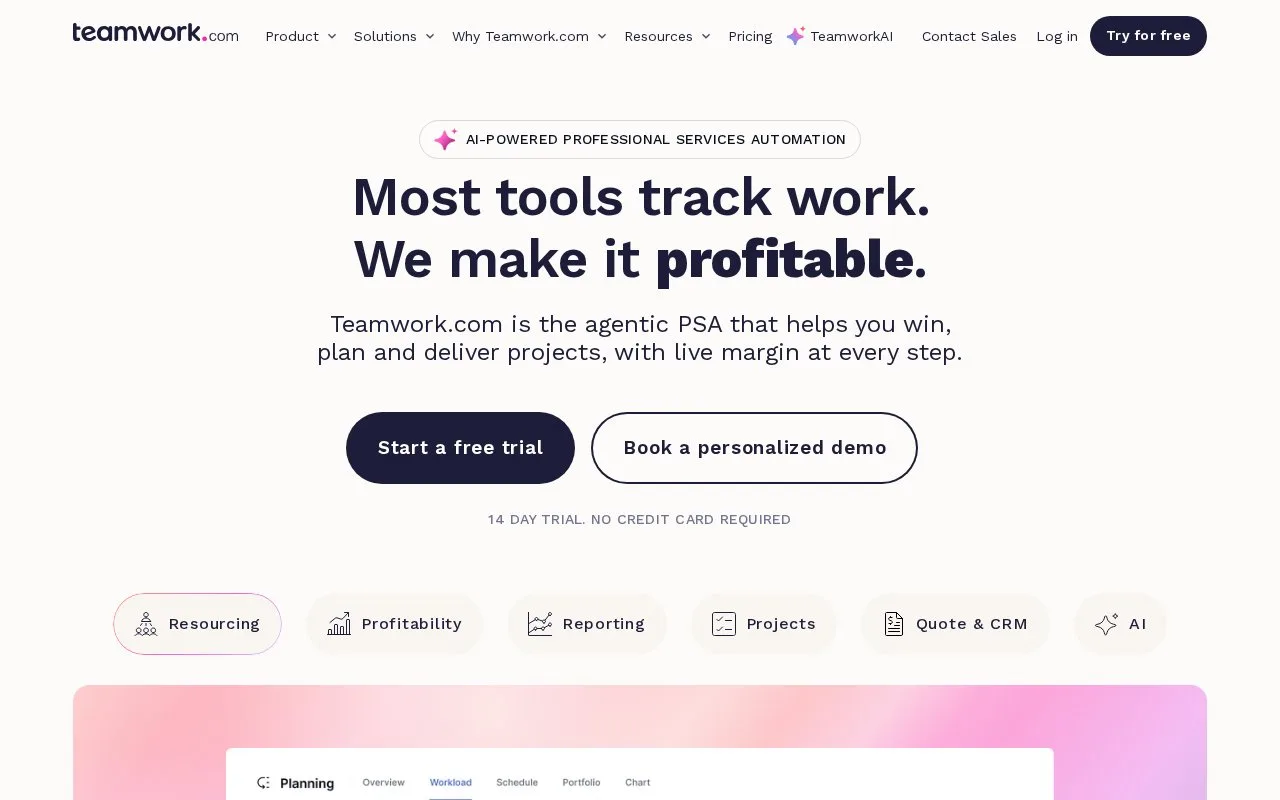 Screenshot of the Teamwork.com homepage
