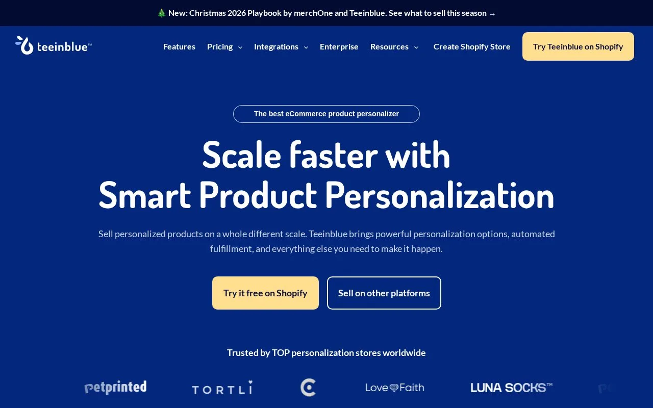 Screenshot of the Teeinblue homepage